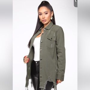 Olive green distressed jean jacket